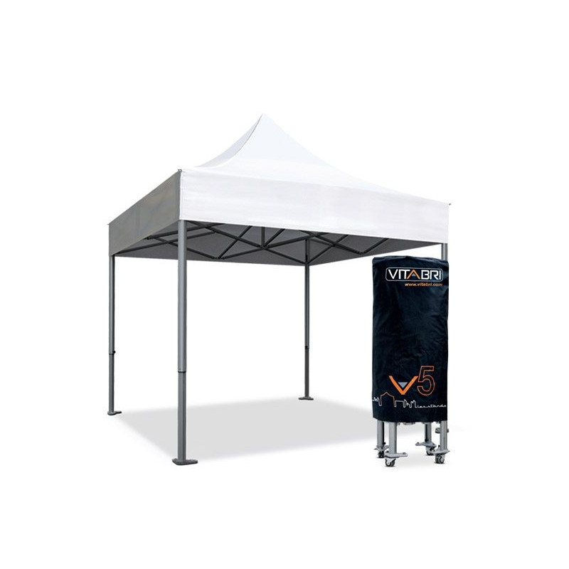 STAND VITABRI V5 - DIM. 3 X 3 M - ENTOILAGE M2 TOUT COLORIS 450 G/M2 - ARMATURE (AVEC VERINS + ROULETTES) + TOIT + HOUSSE